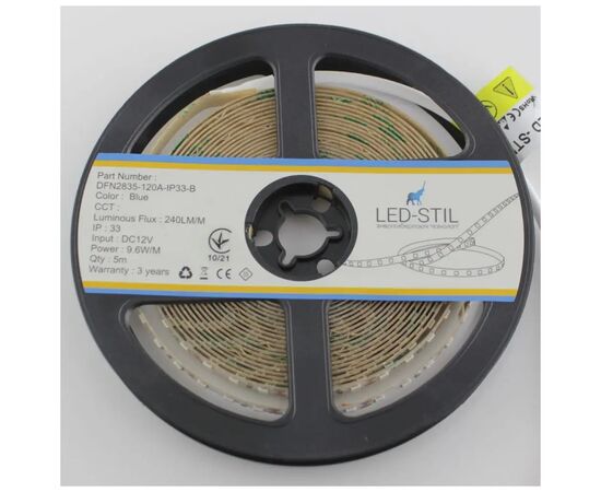 Светодиодная лента LED-STIL 9,6 Вт/м 2835 120 диодов IP33 12 Вольт 130 lm СИНИЙ цвет свечения (DFN2835-120A-IP33-B), изображение 2 Светодиодная лента LED-STIL 9,6 Вт/м 2835 120 диодов IP33 12 Вольт 130 lm СИНИЙ цвет свечения (DFN2835-120A-IP33-B), изображение 2