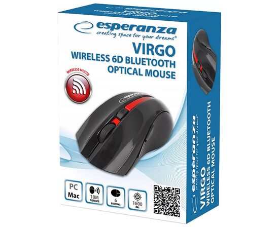 Мышка Esperanza Virgo 6D Bluetooth Red (EM129R), изображение 2 Мышка Esperanza Virgo 6D Bluetooth Red (EM129R), изображение 2