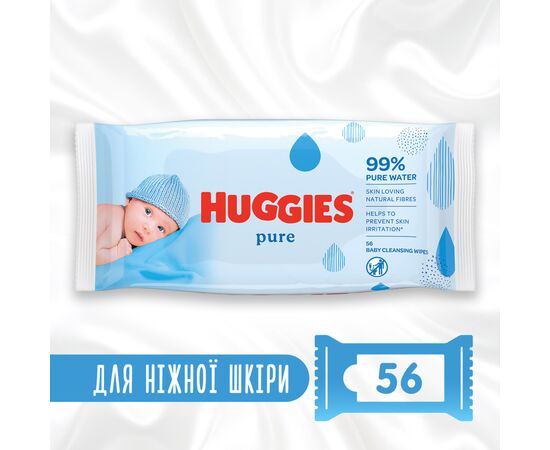 Детские влажные салфетки Huggies Pure 56 шт (5029053550039), изображение 2 Детские влажные салфетки Huggies Pure 56 шт (5029053550039), изображение 2