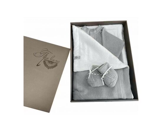 Набор детской одежды Прованс для новорожденных Серый 3 единицы (плед, человечек, пинетки (4823093427891), изображение 2 Набор детской одежды Прованс для новорожденных Серый 3 единицы (плед, человечек, пинетки (4823093427891), изображение 2