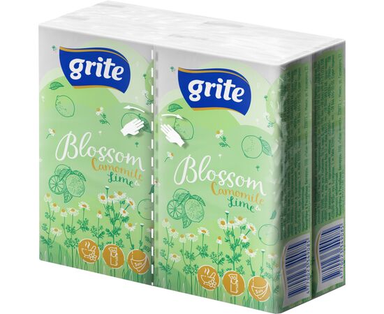Серветки косметичні Grite Blossom Camomile & Lime 3 шари 10 шт х 4 пачки (4770023349085)