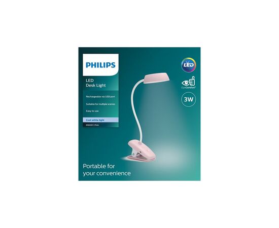 Настольная лампа Philips LED Reading Desk lamp Donutclip 3W, 4000K, 1200mAh (Lithium battery), рожевий (929003179627), изображение 3 Настольная лампа Philips LED Reading Desk lamp Donutclip 3W, 4000K, 1200mAh (Lithium battery), рожевий (929003179627), изображение 3