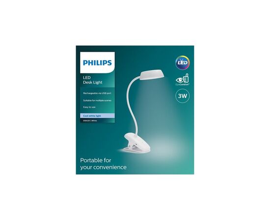Настольная лампа Philips LED Reading Desk lamp Donutclip 3W, 4000K, 1200mAh (Lithium battery), білий (929003179727), изображение 3 Настольная лампа Philips LED Reading Desk lamp Donutclip 3W, 4000K, 1200mAh (Lithium battery), білий (929003179727), изображение 3