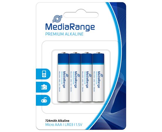 Батарейка Mediarange AAA LR03 1.5V Premium Alkaline Batteries, Micro, Pack 4 (MRBAT101)