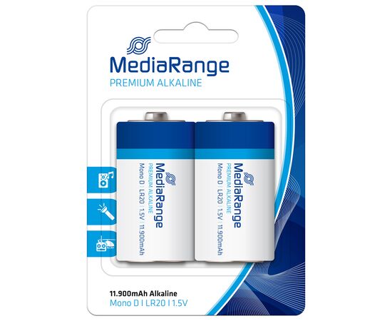 Батарейка Mediarange D LR20 1.5V Premium Alkaline Batteries, Mono, Pack 2 (MRBAT109)