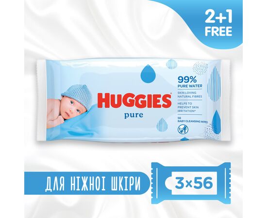 Дитячі вологі серветки Huggies Ultra Comfort Pure 56 х 3 шт (5029053550091)