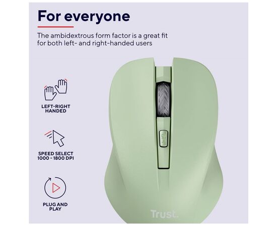 Мышка Trust Mydo Silent Wireless Green (25042), изображение 7 Мышка Trust Mydo Silent Wireless Green (25042), изображение 7