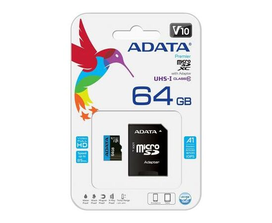 Карта памяти ADATA 64GB microSD class 10 UHS-I A1 Premier (AUSDX64GUICL10A1-RA1), изображение 5 Карта памяти ADATA 64GB microSD class 10 UHS-I A1 Premier (AUSDX64GUICL10A1-RA1), изображение 5