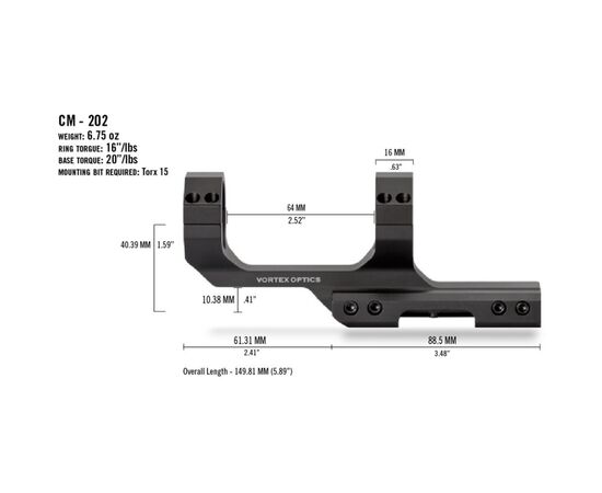 Кріплення для прицілу Vortex Cantilever Mount 30mm 2" Offset Rings (CM-202) (930356), зображення 4 Кріплення для прицілу Vortex Cantilever Mount 30mm 2" Offset Rings (CM-202) (930356), зображення 4