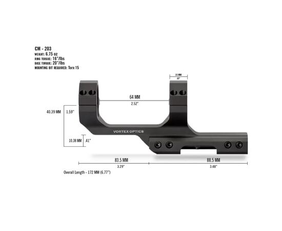 Кріплення для прицілу Vortex Cantilever Mount 30mm 3" Offset Rings (CM-203) (930355), зображення 4 Кріплення для прицілу Vortex Cantilever Mount 30mm 3" Offset Rings (CM-203) (930355), зображення 4