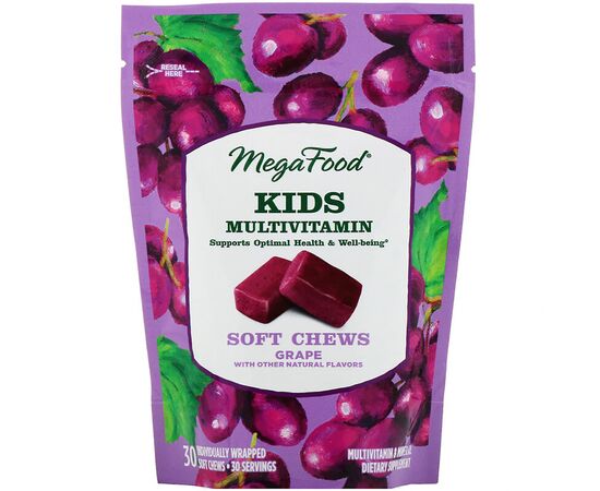 Мультивітамін MegaFood Мультивітаміни для дітей, смак Винограду, 30 жувальні (MGF-10374)