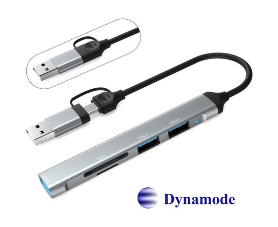Концентратор Dynamode 5-in-1 USB Type-C/Type-A to 1хUSB3.0, 2xUSB 2.0, card-reader SD/MicroSD (DM-UH-514), изображение 4 Концентратор Dynamode 5-in-1 USB Type-C/Type-A to 1хUSB3.0, 2xUSB 2.0, card-reader SD/MicroSD (DM-UH-514), изображение 4