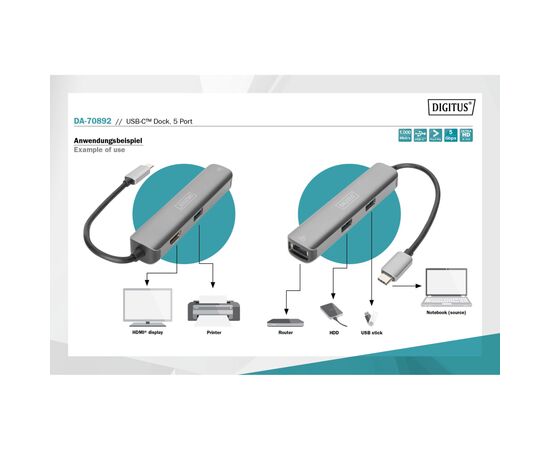 Концентратор Digitus USB-C 5 Port (DA-70892), изображение 8 Концентратор Digitus USB-C 5 Port (DA-70892), изображение 8