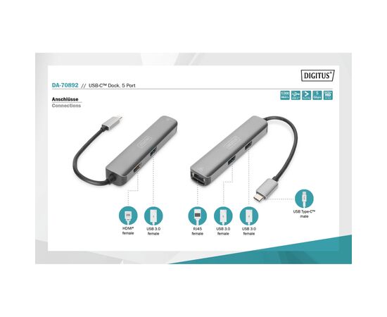 Концентратор Digitus USB-C 5 Port (DA-70892), изображение 9 Концентратор Digitus USB-C 5 Port (DA-70892), изображение 9
