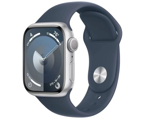 Смарт-часы Apple Watch Series 9 GPS 41mm Silver Aluminium Case with Storm Blue Sport Band - M/L (MR913QP/A)