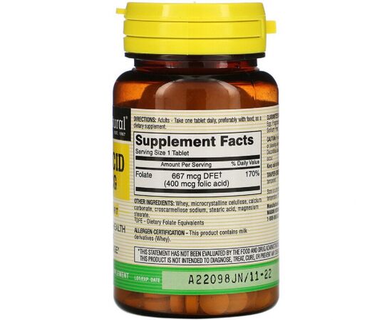 Витамин Mason Natural Фолиевая кислота 400 мкг, Folic Acid, 100 таблеток (MAV-06531), изображение 2 Витамин Mason Natural Фолиевая кислота 400 мкг, Folic Acid, 100 таблеток (MAV-06531), изображение 2
