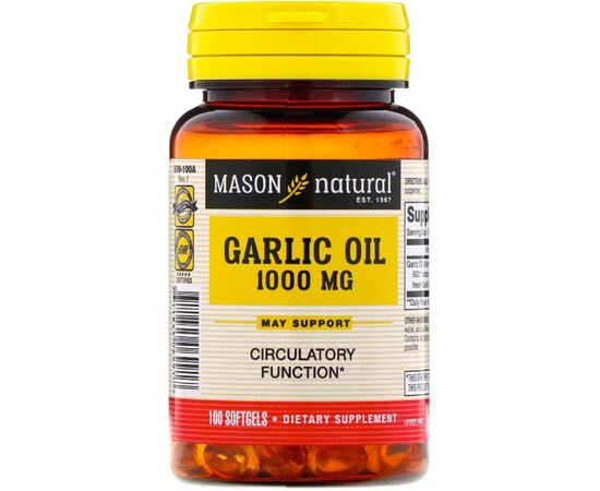 Травы Mason Natural Чесночное масло 1000 мг, Garlic Oil, 100 гелевых капсул (MAV06991)
