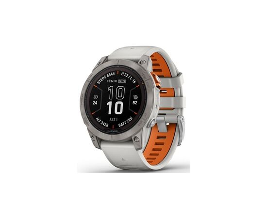 Смарт-годинник Garmin fenix 7 Pro Saph Solar, Ti w/Fog Gry/Ember Orange Band, GPS (010-02777-21)