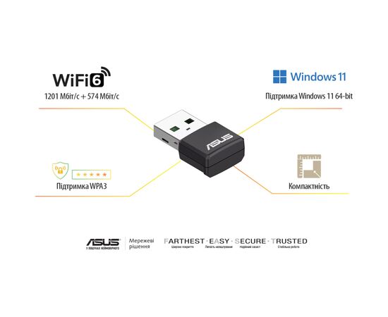 Сетевая карта Wi-Fi ASUS USB-AX55 Nano, изображение 5 Сетевая карта Wi-Fi ASUS USB-AX55 Nano, изображение 5