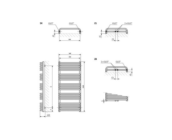 Полотенцесушитель Terma 1140x500 Alex (WGALE114050K916SX), изображение 3