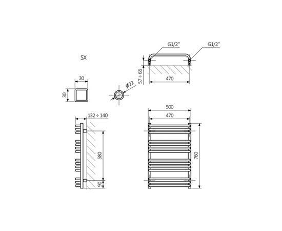 Полотенцесушитель Terma 760x500 Alex (WGALE076050K916SX), изображение 3 Полотенцесушитель Terma 760x500 Alex (WGALE076050K916SX), изображение 3