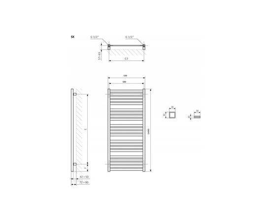 Полотенцесушитель Terma Marlin One 1680x530 (WWMRN168053KSMAE8P), изображение 2