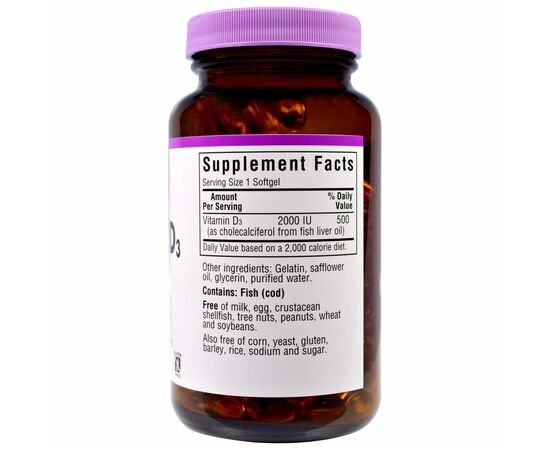 Витамин Bluebonnet Nutrition Витамин D3 2000IU, 180 вегетарианских капсул (BLB-00315), изображение 2 Витамин Bluebonnet Nutrition Витамин D3 2000IU, 180 вегетарианских капсул (BLB-00315), изображение 2