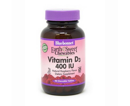 Витамин Bluebonnet Nutrition Витамин D3 400IU, Вкус Малины, Earth Sweet Chewables, 90 же (BLB0360)