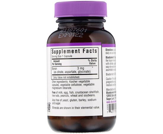 Минералы Bluebonnet Nutrition Тройной бор 3мг, Triple Boron, 90 вегетарианских капсул (BLB-00685), изображение 2 Минералы Bluebonnet Nutrition Тройной бор 3мг, Triple Boron, 90 вегетарианских капсул (BLB-00685), изображение 2