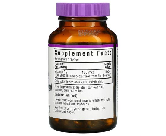 Витамин Bluebonnet Nutrition Витамин D3 5000IU (125 мкг), Vitamin D3, 100 желатиновых ка (BLB-00321), изображение 2 Витамин Bluebonnet Nutrition Витамин D3 5000IU (125 мкг), Vitamin D3, 100 желатиновых ка (BLB-00321), изображение 2