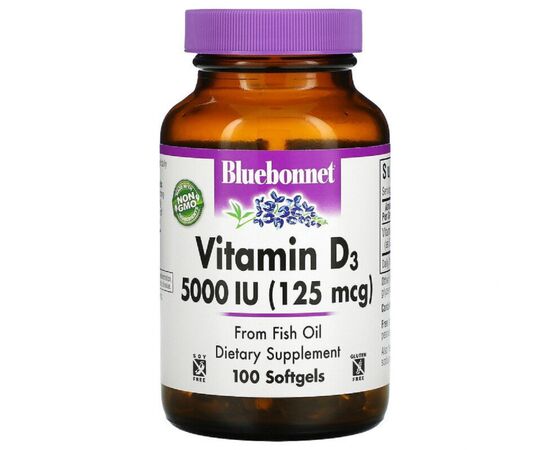 Витамин Bluebonnet Nutrition Витамин D3 5000IU (125 мкг), Vitamin D3, 100 желатиновых ка (BLB-00321)