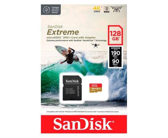 Карта памяти SanDisk 128GB microSD class 10 UHS-I Extreme For Action Cams and Dro (SDSQXAA-128G-GN6AA), изображение 5 Карта памяти SanDisk 128GB microSD class 10 UHS-I Extreme For Action Cams and Dro (SDSQXAA-128G-GN6AA), изображение 5
