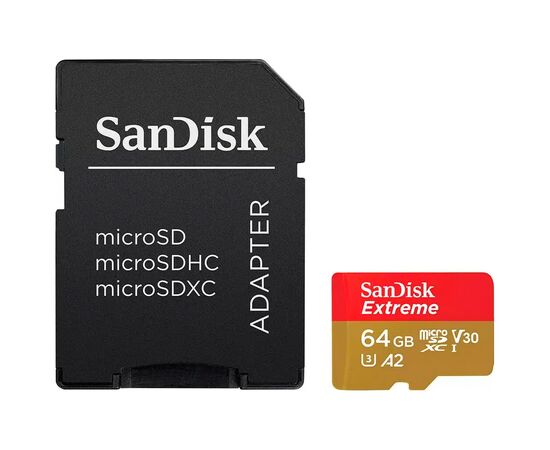 Карта памяти SanDisk 64GB microSD class 10 UHS-I Extreme For Action Cams and Dro (SDSQXAH-064G-GN6AA)