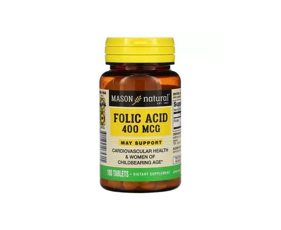 Антиоксидант Mason Natural Фолиевая кислота 400 мкг, Folic Acid, 100 таблеток (MAV-06531)