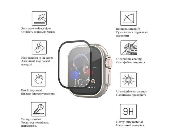 Стекло защитное Drobak Apple Watch Ultra 2 49mm Black Frame A+ (323209), изображение 2 Стекло защитное Drobak Apple Watch Ultra 2 49mm Black Frame A+ (323209), изображение 2
