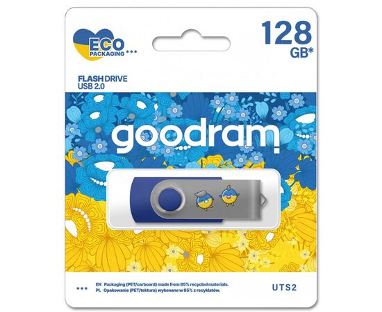 USB флеш накопитель Goodram 128GB UTS2 Ukraine Process Blue USB 2.0 (UTS2-1280B0R11-UA), изображение 2 USB флеш накопитель Goodram 128GB UTS2 Ukraine Process Blue USB 2.0 (UTS2-1280B0R11-UA), изображение 2