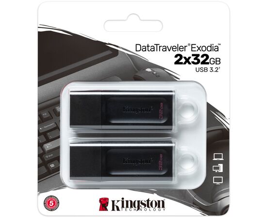 USB флеш накопитель Kingston 2x32GB DataTraveler Exodia Black/White 2 Pieces USB 3.2 (DTX/32GB-2P), изображение 6 USB флеш накопитель Kingston 2x32GB DataTraveler Exodia Black/White 2 Pieces USB 3.2 (DTX/32GB-2P), изображение 6