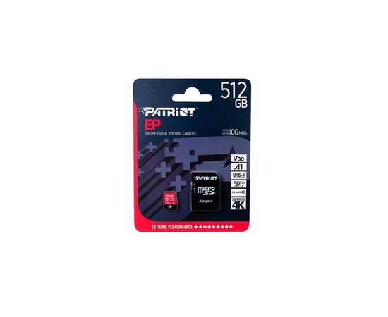 Карта памяти Patriot 512GB microSD class 10 UHS-I U3 (PEF512GEP31MCX), изображение 3 Карта памяти Patriot 512GB microSD class 10 UHS-I U3 (PEF512GEP31MCX), изображение 3