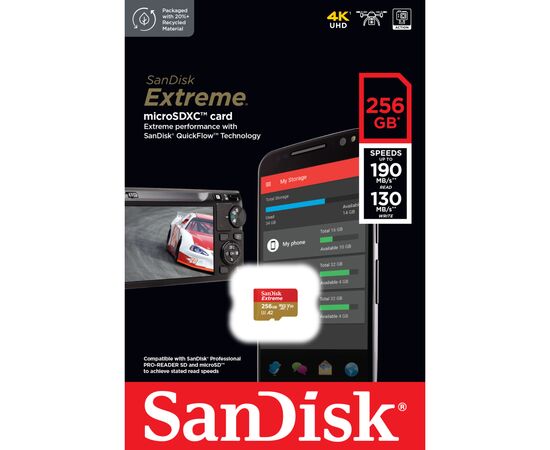 Карта памяти SanDisk 256GB microSD class 10 UHS-I U3 Extreme For Mobile Gaming (SDSQXAV-256G-GN6GN), изображение 2 Карта памяти SanDisk 256GB microSD class 10 UHS-I U3 Extreme For Mobile Gaming (SDSQXAV-256G-GN6GN), изображение 2