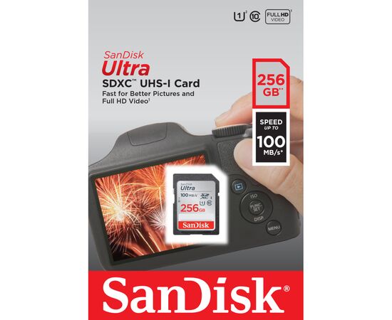 Карта памяти SanDisk 256GB SD class 10 UHS-I Ultra (SDSDUNR-256G-GN3IN), изображение 2 Карта памяти SanDisk 256GB SD class 10 UHS-I Ultra (SDSDUNR-256G-GN3IN), изображение 2