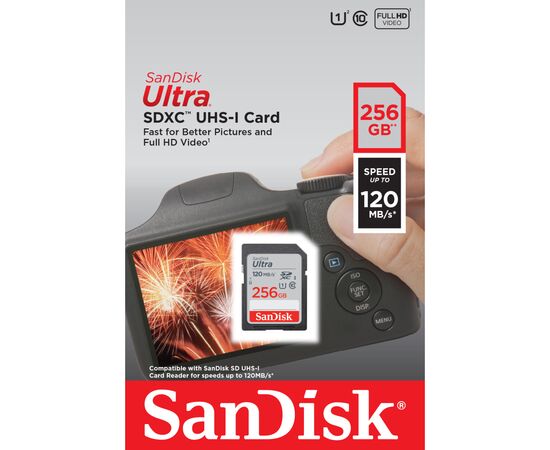 Карта памяти SanDisk 256GB SD class 10 UHS-I Ultra (SDSDUN4-256G-GN6IN), изображение 2 Карта памяти SanDisk 256GB SD class 10 UHS-I Ultra (SDSDUN4-256G-GN6IN), изображение 2