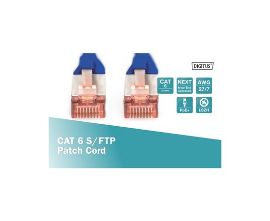 Патч-корд 10м, CAT 6 S-FTP, AWG 27/7, LSZH, blue Digitus (DK-1644-100/B), зображення 4 Патч-корд 10м, CAT 6 S-FTP, AWG 27/7, LSZH, blue Digitus (DK-1644-100/B), зображення 4