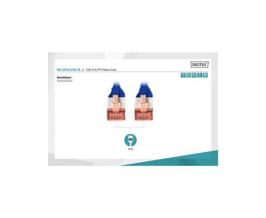 Патч-корд 10м, CAT 6 S-FTP, AWG 27/7, LSZH, blue Digitus (DK-1644-100/B), зображення 5 Патч-корд 10м, CAT 6 S-FTP, AWG 27/7, LSZH, blue Digitus (DK-1644-100/B), зображення 5