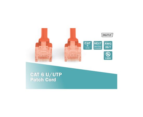 Патч-корд 0.25м, CAT 6 UTP, AWG 26/7, Cu, LSZH, red Digitus (DK-1617-0025/R), зображення 2 Патч-корд 0.25м, CAT 6 UTP, AWG 26/7, Cu, LSZH, red Digitus (DK-1617-0025/R), зображення 2