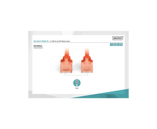 Патч-корд 0.25м, CAT 6 UTP, AWG 26/7, Cu, LSZH, red Digitus (DK-1617-0025/R), зображення 4 Патч-корд 0.25м, CAT 6 UTP, AWG 26/7, Cu, LSZH, red Digitus (DK-1617-0025/R), зображення 4