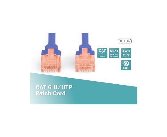 Патч-корд 10м, CAT 6 UTP, AWG 26/7, Cu, LSZH, blue Digitus (DK-1617-100/B), зображення 2 Патч-корд 10м, CAT 6 UTP, AWG 26/7, Cu, LSZH, blue Digitus (DK-1617-100/B), зображення 2