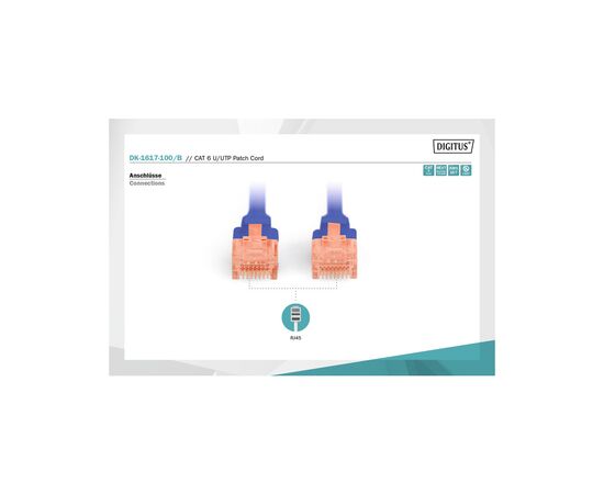 Патч-корд 10м, CAT 6 UTP, AWG 26/7, Cu, LSZH, blue Digitus (DK-1617-100/B), зображення 4 Патч-корд 10м, CAT 6 UTP, AWG 26/7, Cu, LSZH, blue Digitus (DK-1617-100/B), зображення 4