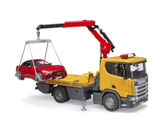 Спецтехника Bruder Эвакуатор Scania Super 560R с краном-манипулятором и автомобиль Roadster (03552), изображение 4