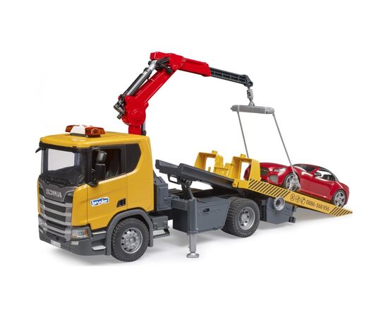 Спецтехника Bruder Эвакуатор Scania Super 560R с краном-манипулятором и автомобиль Roadster (03552), изображение 5
