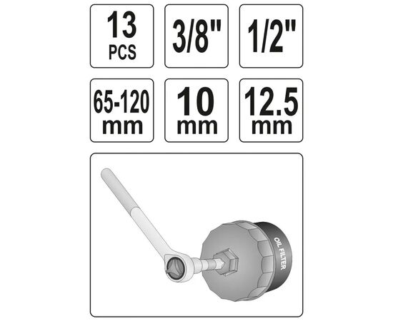 Автомобільний зйомник Yato масляних фільтрів 3/8"-1/2" 13шт (YT-0594), зображення 5